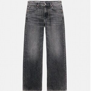 Black/ Dark Grey Straight Leg Mid Rise Jeans